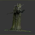 Rustic Natural Wood Stump Decoration With Textured Bark Green Moss And Stone Base