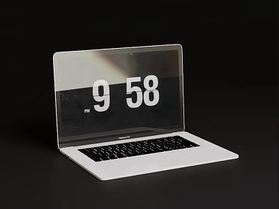 Open Apple White Laptop With Modern Sleek Design And Time Display On Screen 3d model