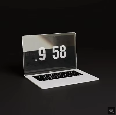 Open Apple White Laptop With Modern Sleek Design And Time Display On Screen 3d model