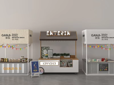 Commercial Street Market Stalls With Colorful Flags And Discount Offers Product Displays 3d model