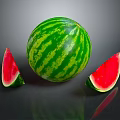 Fresh Whole Watermelon With Red Flesh And Green Striped Slices On Gray Background