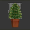 Green Decorative Christmas Tree With Red Ornaments In Orange Pot For Home Decor