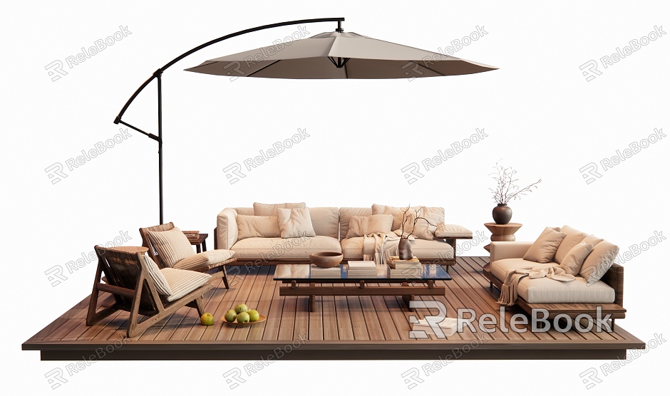 Outdoor Sofa Patio Leisure Sofa Double Sofa Leisure Chair Coffee Table Decoration Book Sunshade model