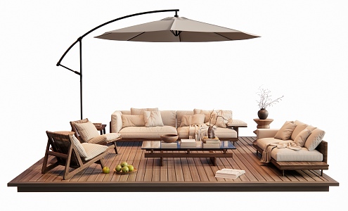 Outdoor Sofa Patio Leisure Sofa Double Sofa Leisure Chair Coffee Table Decoration Book Sunshade 3d model