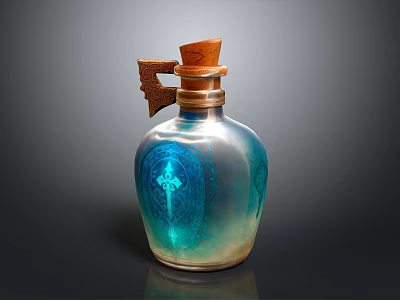 Decorative Glass Bottle With Cork Stopper Blue Gradient Pattern And Handle 3d model