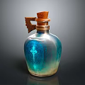 Decorative Glass Bottle With Cork Stopper Blue Gradient Pattern And Handle