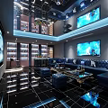 Modern KTV Lounge Interior With Large Screen Comfortable Sofa Bar Counter And Lighting Effects 3d model