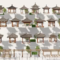 Traditional Chinese Wooden Pavilions And Pergolas With Green Plants Various Styles