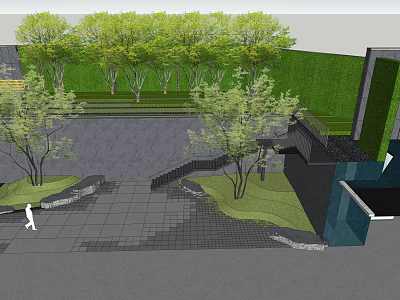 Tranquil Garden Landscape With Lush Trees Paved Pathway And Green Lawn 3d model