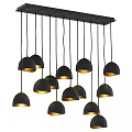 Black And Gold Dome Shaped Pendant Lights Hanging From Ceiling Bar 3d model
