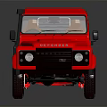 Red Land Rover Defender With Hardtop Design And Black Wheels And Front Grille