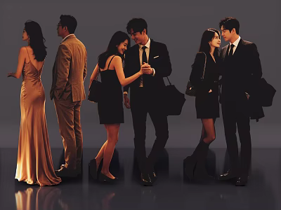 Group of Fashionable People In Dresses Suits And Skirts Standing Together 3d model