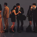 Group of Fashionable People In Dresses Suits And Skirts Standing Together