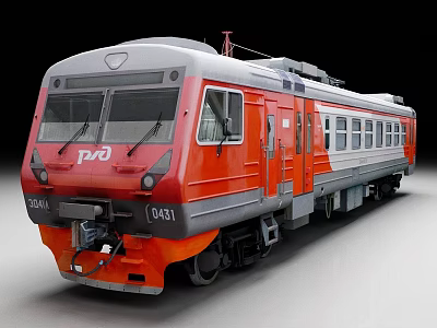 Red and Gray RZD Passenger Train With Carriages Windows and Doors Exterior 3d model