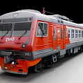 Red and Gray RZD Passenger Train With Carriages Windows and Doors Exterior
