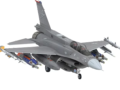 Two Seater Gray Fighter Jet with Missiles Bombs and Tail Fin Emblem 3d model