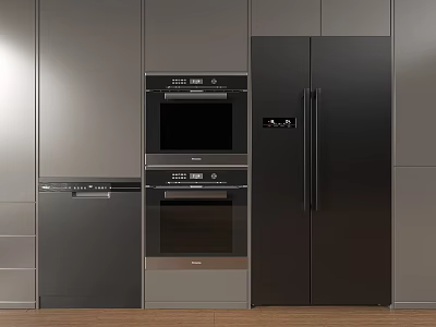 Modern Kitchen Featuring Stainless Steel Oven Dishwasher And Black Refrigerator Appliances 3d model