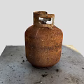 Rusted Gas Cylinder Standing On Gray Concrete Floor With Rust Spots