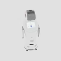 Modern White Robot With Black Head Display Screen And Arm