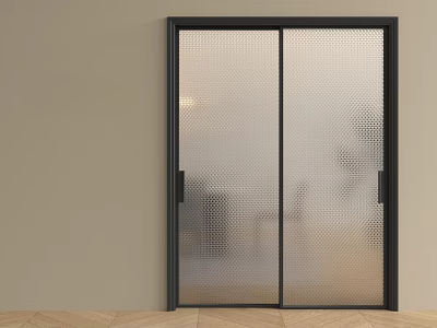Modern Interior Sliding Door With Black Frame And Frosted Glass Dot Pattern 3d model