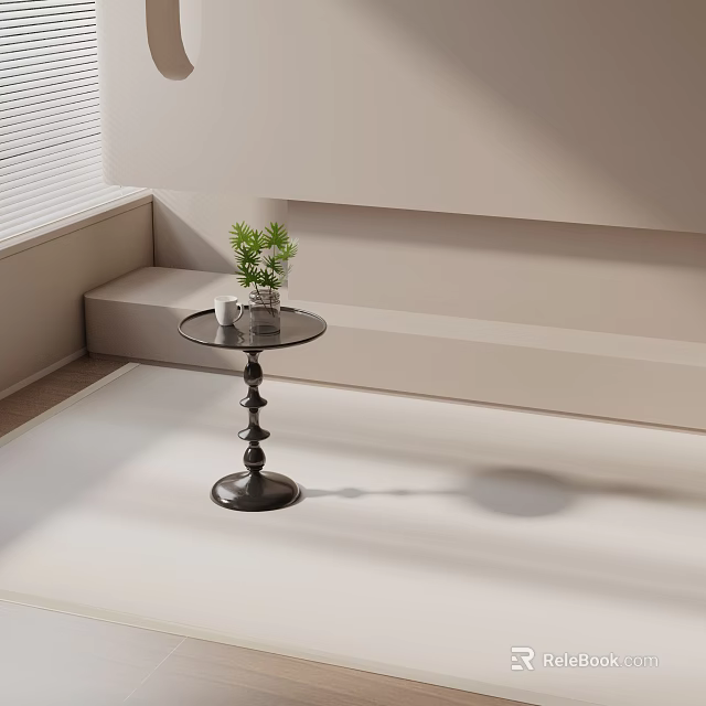 Modern Minimalist Side Table With Black Metal Base Round Top And Small Plant Cup 3d model 