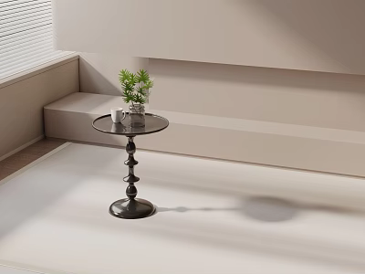 Modern Minimalist Side Table With Black Metal Base Round Top And Small Plant Cup 3d model