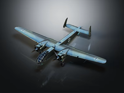 Detailed Blue Military Airplane Model With Cross Insignia On Dark Reflective Surface 3d model