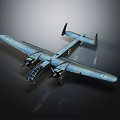 Detailed Blue Military Airplane Model With Cross Insignia On Dark Reflective Surface