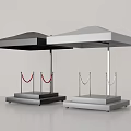Modern Exhibition Display Stands With Black Gray Canopies Red Rope Barriers And Pedestal Bases