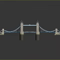 Detailed Tower Bridge Model With Twin Tower Piers And Blue Suspension Cables