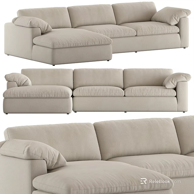 Modern Light Beige Fabric Sectional Sofa With Comfortable Cushions And Spacious Seating 3d model