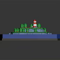 Cartoon Island Scenery With Red White Lighthouse Green Trees Sandy Beach And Blue Water
