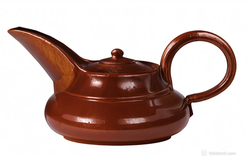 Brown Traditional Glazed Ceramic Teapot With Curved Spout And Handle For Kitchen Use 3d model 