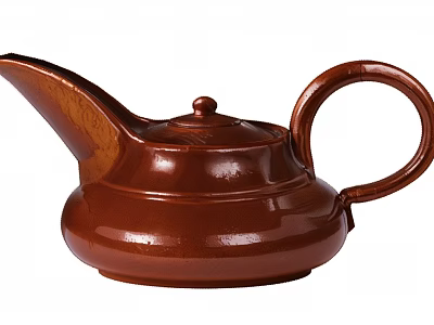 Brown Traditional Glazed Ceramic Teapot With Curved Spout And Handle For Kitchen Use 3d model
