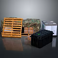 Storage Components Scene Including Wooden Pallet Camouflage White And Black Boxes