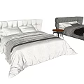 Elegant Modern Double Bed With Upholstered Headboard Striped Linens And Side Table 3d model