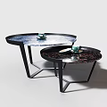 Modern Nested Coffee Tables With Marble Top And Black Metal Frame 3d model