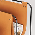 Modern Leather and Black Metal Storage Rack with File Holders for Home Office Organization