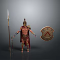 The Man In Ancient Warrior Armor With Helmet Spear And Shield 3d model