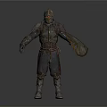 Medieval Knight In Steel Armor Holding Sword Shield And Dragon Creature 3d model
