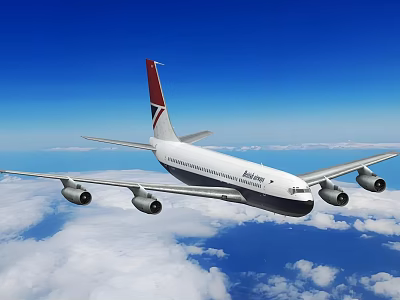 White Passenger Airplane Flying Above Clouds In Blue Sky With Engines 3d model
