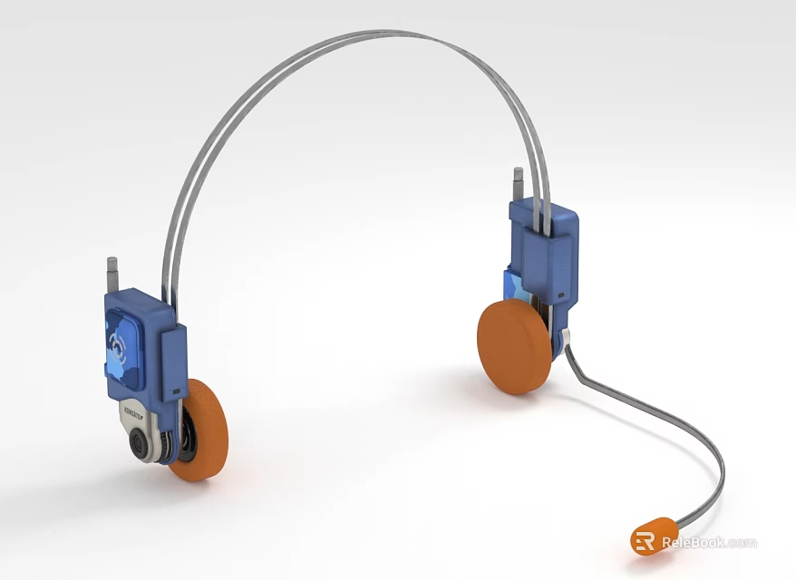 Portable Wireless Electronic Headphone With Blue Components Orange Ear Pads And Metal Frame 3d model 