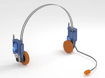 Portable Wireless Electronic Headphone With Blue Components Orange Ear Pads And Metal Frame 3d model