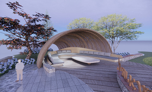 Modern gallery frame cocoon bamboo weaving construction 3d model