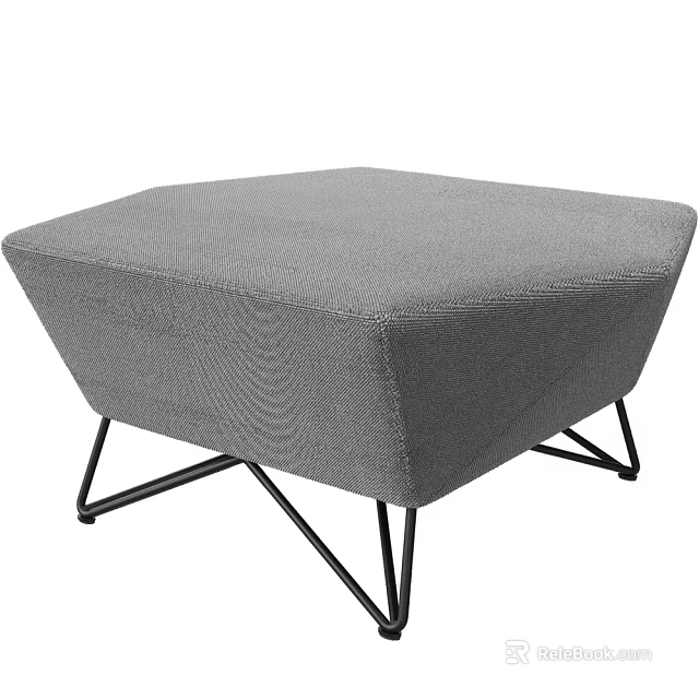 Gray Fabric Ottoman With Modern Geometric Design And Black Metal Legs 3d model 