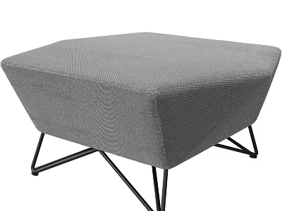 Gray Fabric Ottoman With Modern Geometric Design And Black Metal Legs 3d model