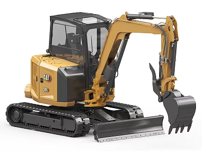 Yellow Black Small Excavator With Tracks Bucket Cab For Construction Work 3d model