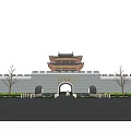 Traditional Chinese City Gate With Classic Tower And Stone Archway Plaza