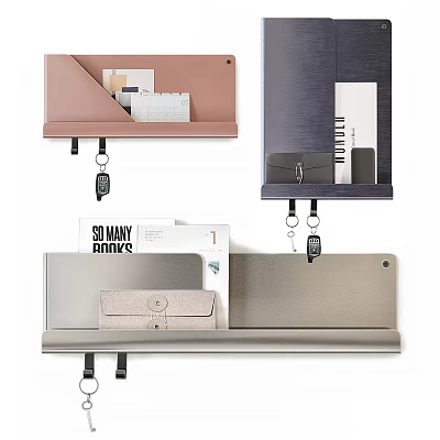 Modern Functional Wall Decor With Hooks And Small Shelves In Pink Blue Gray 3d model