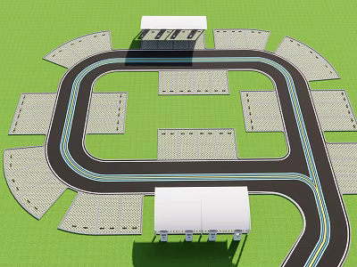 Race Track Layout Featuring Grandstands And Structures On Green Field Design 3d model